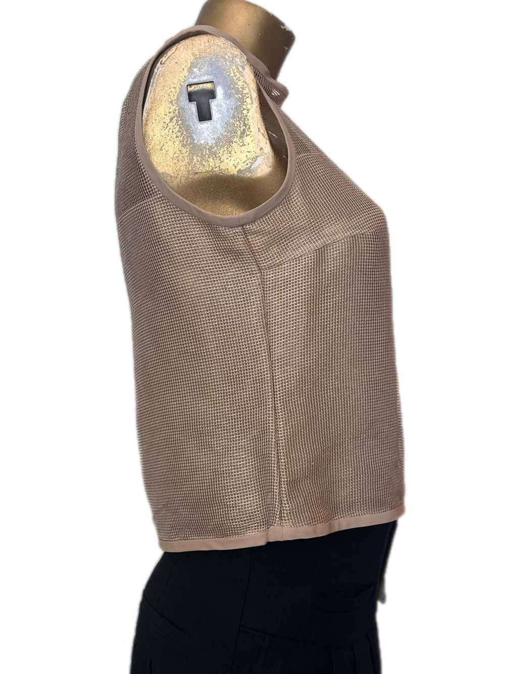 Akris Mesh Grid Sleeveless Mock Neck Top Neutral Beige Tailored Minimalist, 6 - Picture 2 of 9